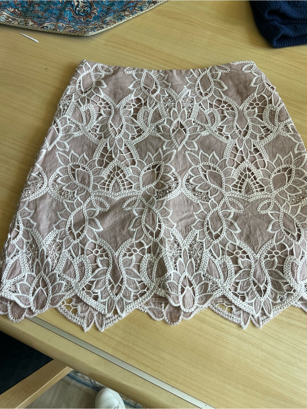 H&M Pale Pink Mini Skirt with White Lace Overlay